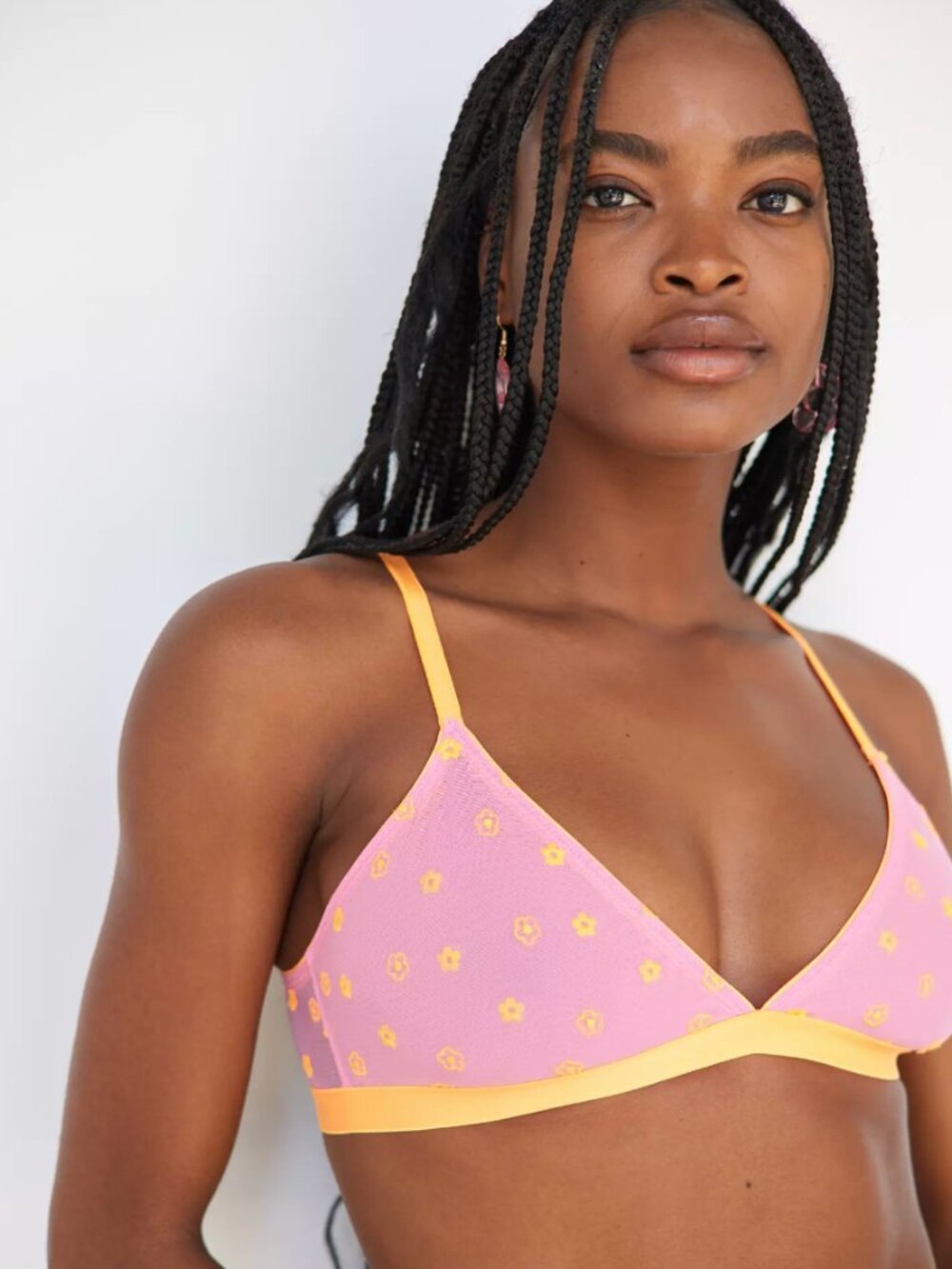 Parade Silky Mesh Triangle Pink/Orange Floral Bralette, Size XS